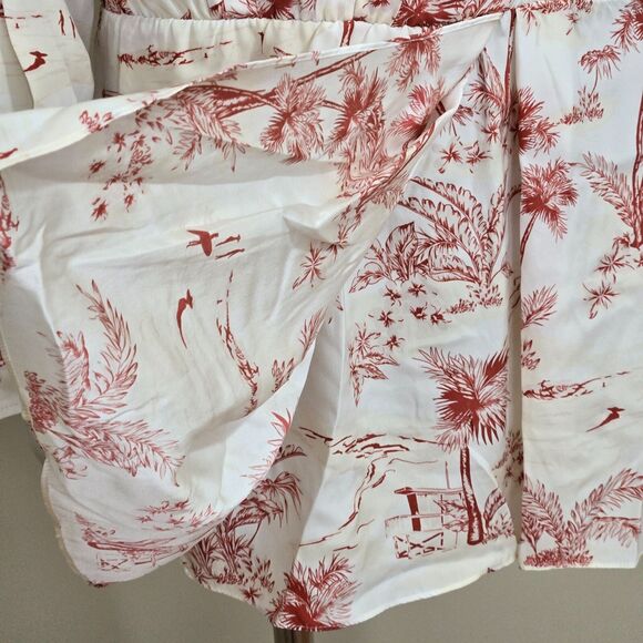 FRAME Silk Dress Womens Size XS Long Sleeve Mini Tropical Toile Ivory/Cream/Red - Picture 8 of 13